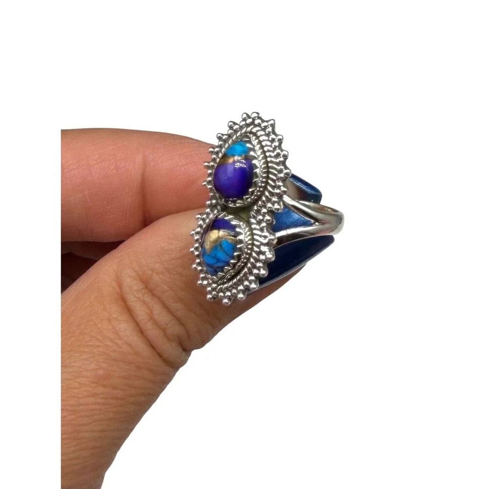 Kingman Purple Copper Turquoise Ring Size 6.5 Solid 925 Sterling Silver